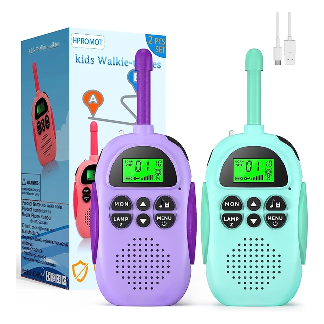 Hpromot Rechargeable Walkie Talkie for Kids - 16 Channels, 3km Long Range, LCD Flashlight - Perfect for Indoor/Outdoor Adventures, Camping, Hiking - Gifts for Boys and Girls (312)