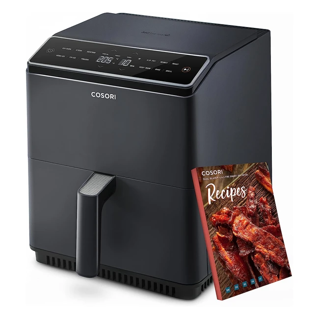 Cosori Heißluftfritteuse mit Doppelheizelement, 64L, Smart Airfryer mit Touchscreen, 12 Funktionen, 1700W, Dunkelgrau