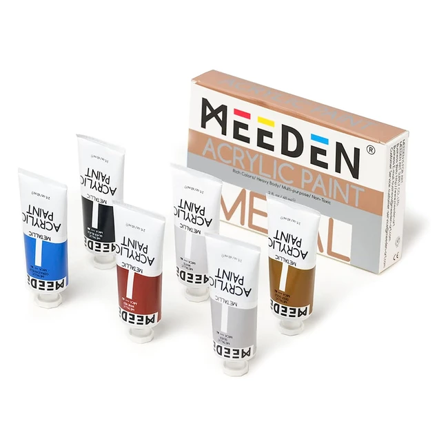 Meeden 6-Color Metallic Acrylic Paint Set - Rich Pigments, Non-Toxic, for Artists, Hobby Painters, Beginners - 60ml/2oz Tubes