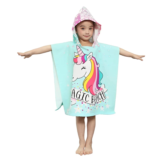 Toalla de playa infantil con capucha de unicornio para niños y niñas de 2 a 8 años