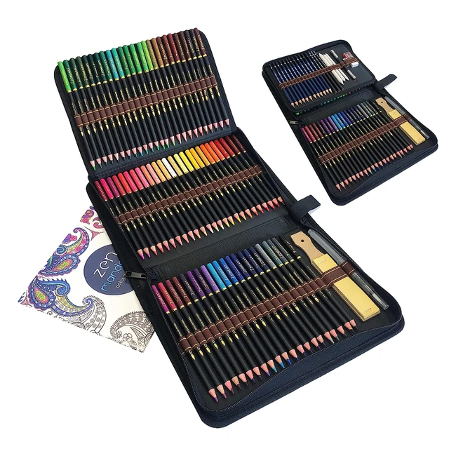 TVFly Professional Art Set - 96 Pieces - Watercolor & Sketch Pencils, Blending Stumps, Coloring Book, and More