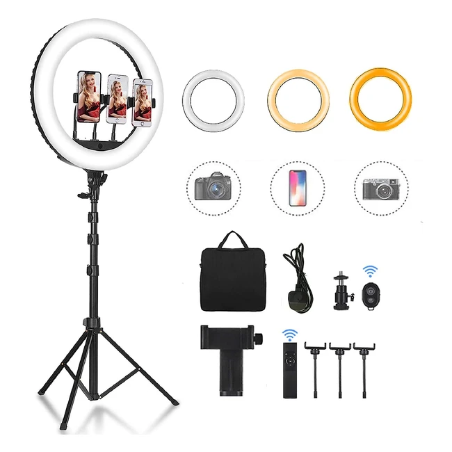 18 Inch LED Ring Light with Tripod Stand - Dimmable Selfie Ring Light with Phone Holder, Bluetooth Control, and Carrying Bag for Makeup, TikTok, YouTube, Vlog, and Video - CXYP