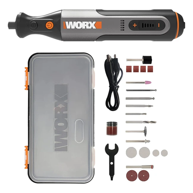 Outil rotatif multifonction sans fil Worx WX106 - 23 accessoires - 5 vitesses - Chargeur USB - Gravure, découpe, perçage, polissage, meulage