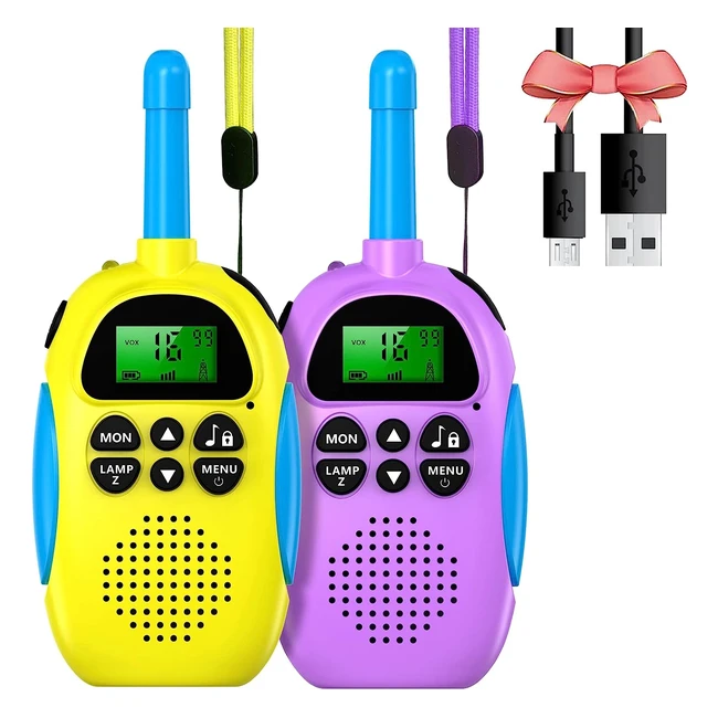 Walkie Talkie Bambini Ricaricabili 16 Canali con LCD Retroilluminato e Funzione Vox