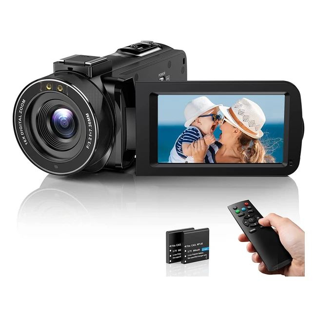 Caméra vidéo FHD 1080p 36MP avec vision nocturne IR, zoom numérique 16x et télécommande - Idéal pour YouTube et le vlogging