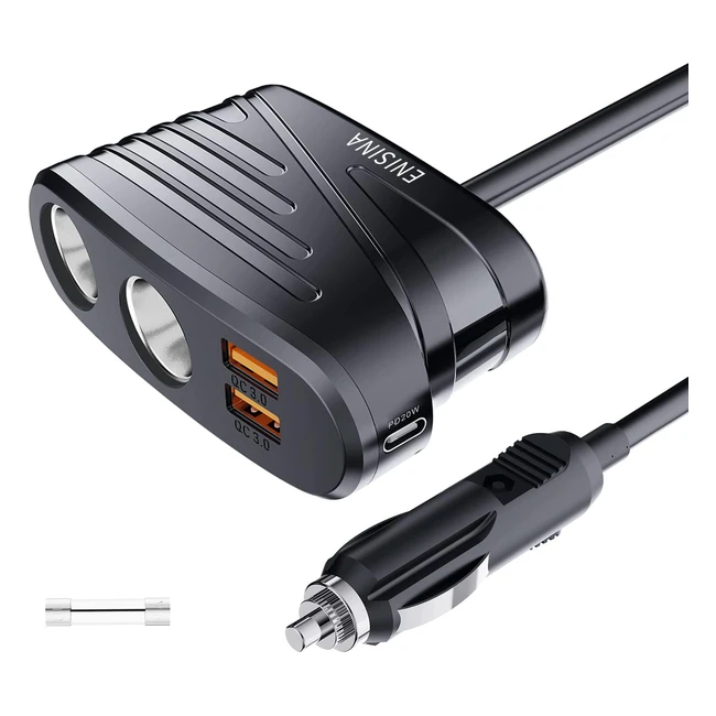 Sdoppiatore presa accendisigari 120W con 2 porte QC3.0 e USB-C 20W, adattatore da auto per GPS, cellulare, iPad e dash cam