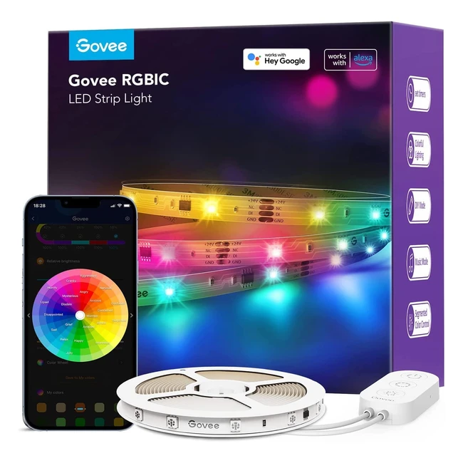 Govee LED Wifi Striscia RGBIC 10m - Controllo Vocale con Alexa e Google Assistant - Sync Musicale per Camera da Letto, Soffitto, Cucina e Giochi