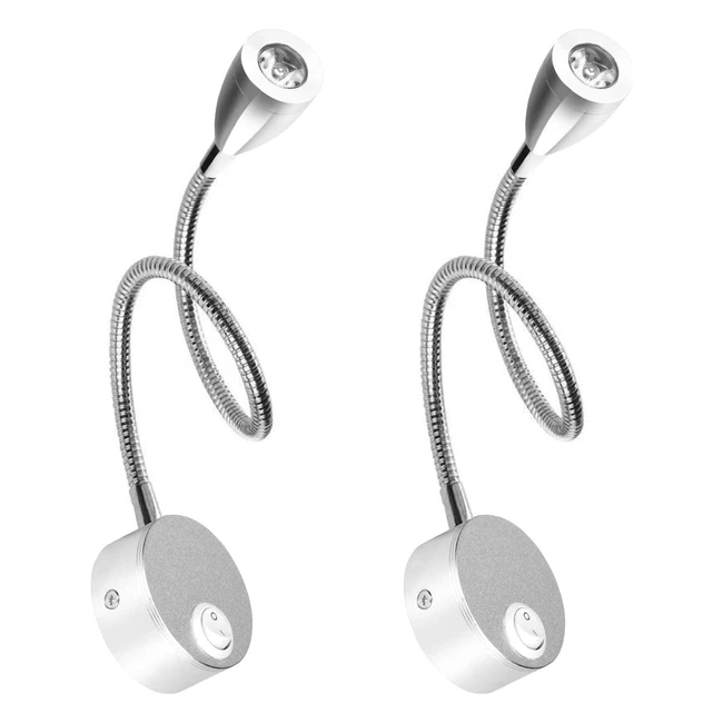 Lampada da Lettura LEDMO con Braccio Flessibile - 2 Pezzi, Alluminio Bianco Caldo, 360°, AC 85-265V, 3W