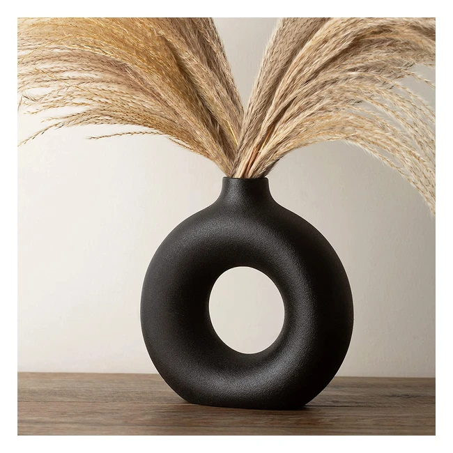 Black Ceramic Donut Vase - Modern Room Decor & Accessories - 19cm x 18cm x 6cm