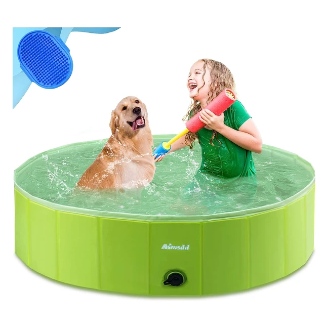 Foldable Dog Pool for Kids and Pets - Non-Slip PVC Bath Tub with Rapid Drainage and Bonus Brush - 48x12 inches