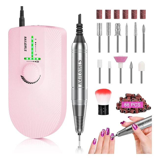 Ponceuse à ongles électrique rechargeable sans fil 11 en 1 Nailgirls, vitesse réglable 35000 tr/min, kit de manucure portable