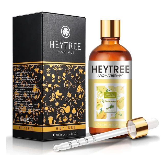 Pure Lemongrass Essential Oil 100ml - Reduce Stress and Relax with Heytree