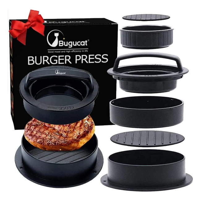 Bugucat 3-in-1 Burger Press - Nonstick Patty Maker Kit for Stuffed Burgers Meat
