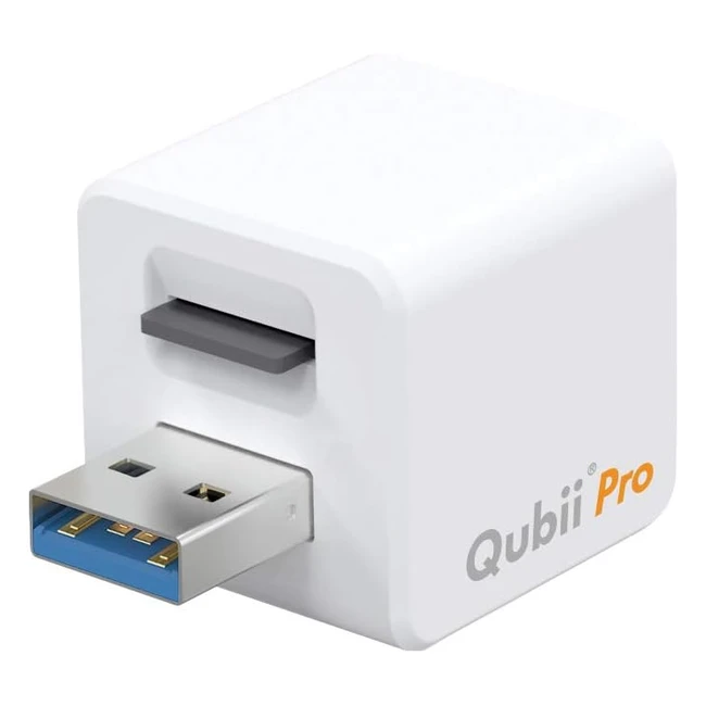 Maktar Qubii Pro USBA avec carte microSD 128Go - Sauvegarde automatique en rechargeant - Lecteur de carte mémoire - Compatible avec iPhone et iPad - Blanc