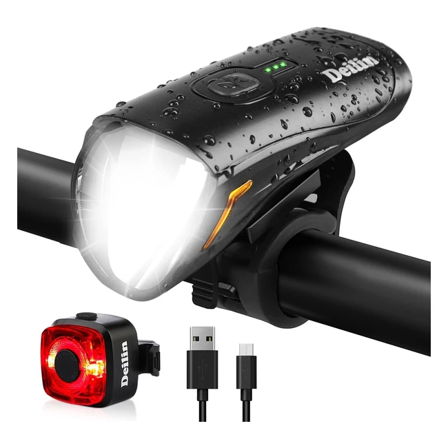 Deilin Fahrradlicht Set - Bis zu 70 Lux LED Fahrradbeleuchtung USB Aufladbar 