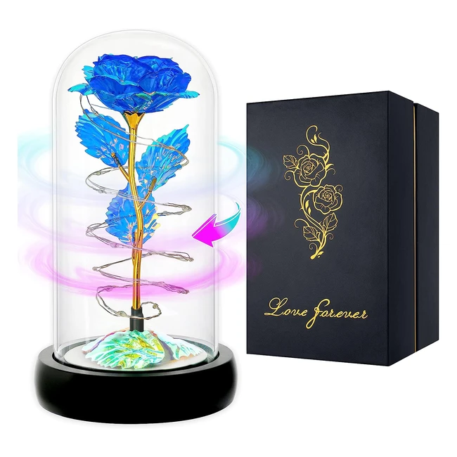 Blue Swirling Roses in Glass Dome - Unique Women's Gift for Mom, Valentine's, Anniversary - LED Light Up Rose Flower Gift for Her