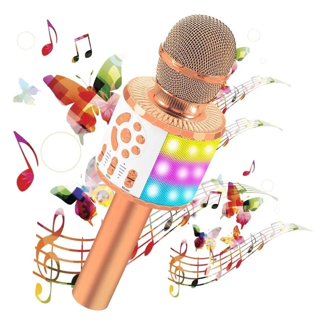 Wireless Bluetooth Karaoke Microphone for Kids with LED Lights - Portable Speake