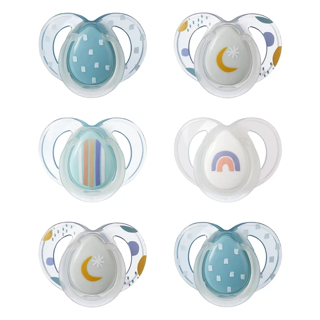Tommee Tippee Night Time Soothers - Pack of 6 Symmetrical Orthodontic Dummies