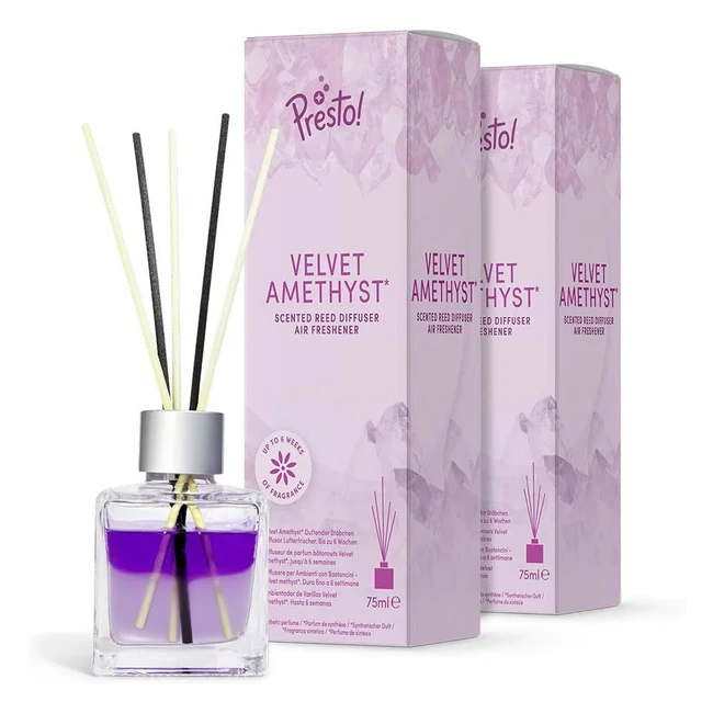 Presto Velvet Amethyst Reed Diffuser - Pack of 2 | Long-Lasting Fragrance