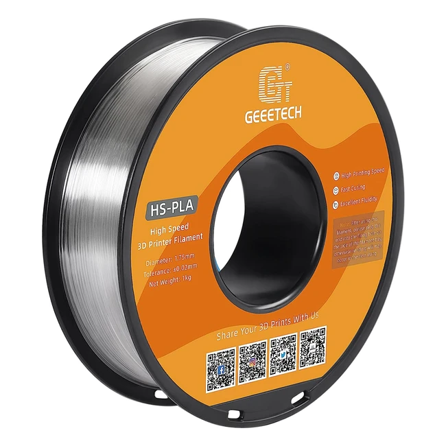 Filament pour imprimante 3D Geeetech HSPLA 175mm - Bobine 1kg transparent - Haute vitesse et précision