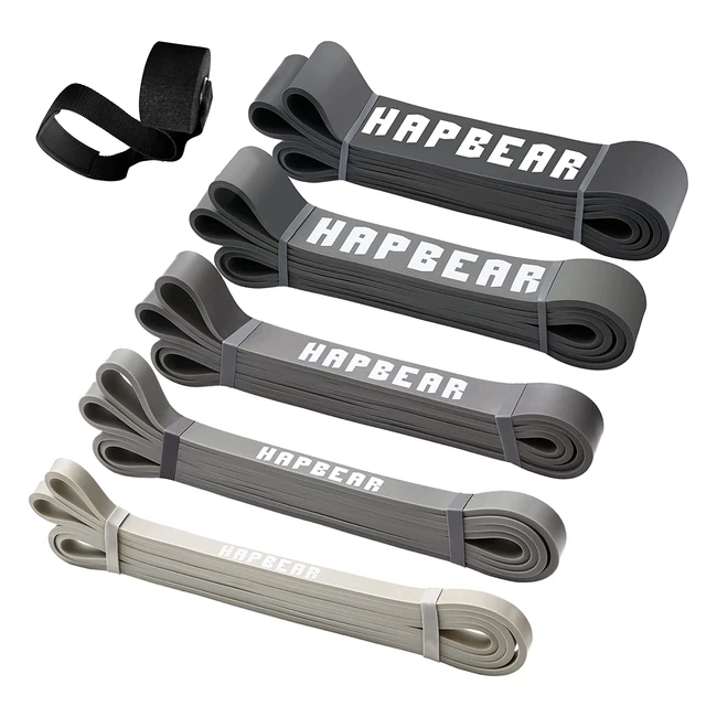 Bande elastiche fitness Hapbear - Set di 5 fasce elastiche di resistenza con ancoraggio per porta per Pilates, Yoga, allenamento di forza, fisioterapia - Uomo e donna