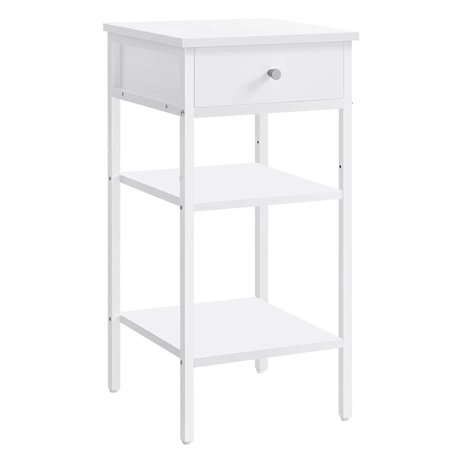 Vasagle Nightstand End Table - Modern Minimalist Design with Drawer and 2 Shelves - Rustic White LET502B14