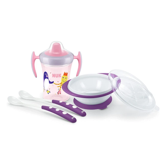 Set Nuk Learn to Eat: Trainer Cup 230ml, Piattino e Cucchiaini per la Pappa - Senza BPA - Viola