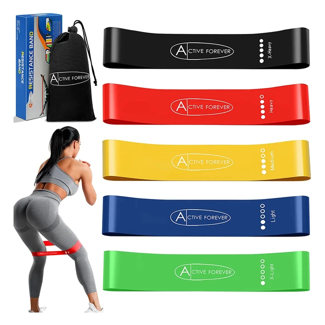 Active Forever Resistance Band Set - 5 Levels of Natural Latex Bands for Muscle Stretching, Yoga, and Exercise