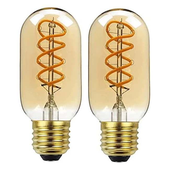 Vintage LED Bulb 4W T45 Amber Glass Spiral Filament E27 Screw Bulb - 2 Pack