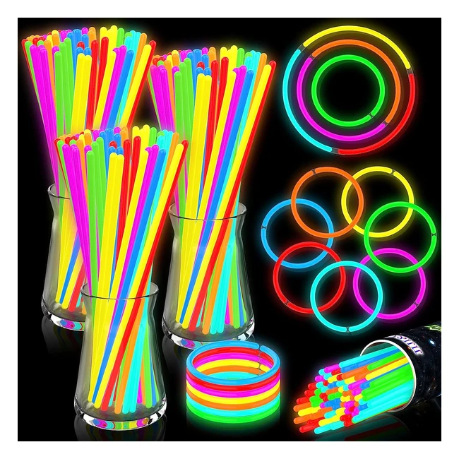 300pcs Jijicui Glow Sticks Bulk Party Pack - Glow in the Dark Party Supplies for Kids and Adults with Necklaces and Bracelets