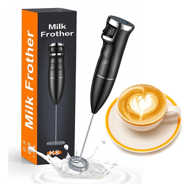 Electric USB-C Rechargeable Milk Frother - Stepless Speed Control for Coffee, Hot Chocolate, Latte, Cappuccino, Frappe, Egg, Milkshake - Portable Mini Matcha Whisk - Mohard Black