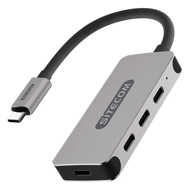 Concentrador USB Sitecom CN385 - 4 Puertos USB-C Gen 1/Gen 2 - Aluminio Negro