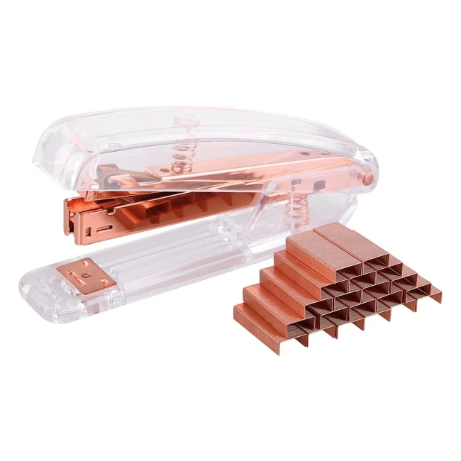 eFish Transparent Stapler - Spring Powered Desktop Standard with 1000 Free Staples - Rose Gold