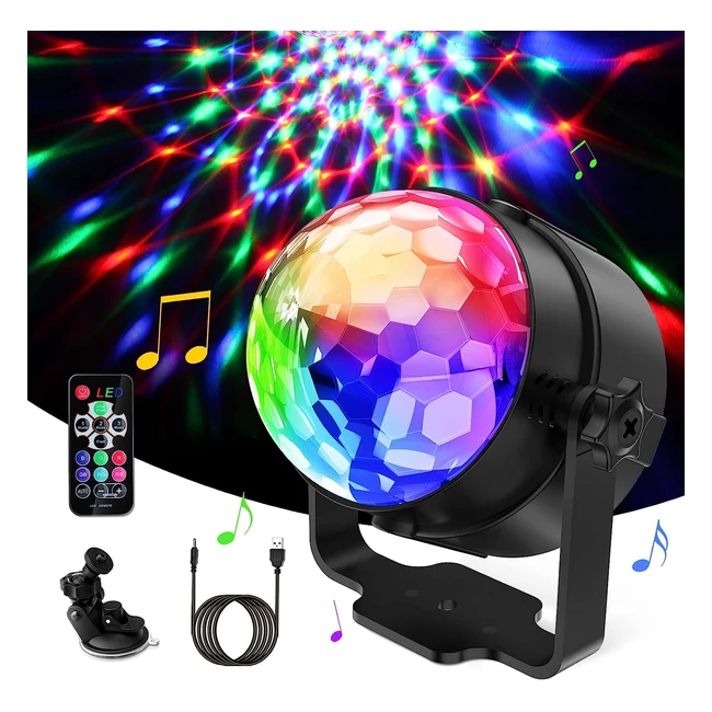 Luci Discoteca LED 360° Ruotabile - Effetto Luce Dinamico RGB - Palla da Discoteca USB con Telecomando - Ideale per Feste e Eventi