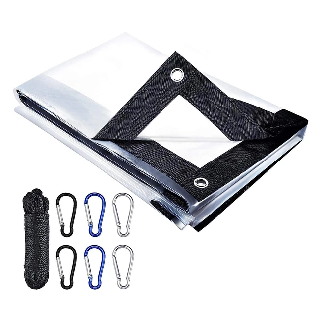 Heavy Duty Clear Tarpaulin - Waterproof, Anti-Freezing, UV Resistant - Great for Greenhouse, Garden, Camping, Fishing - 22m Large Sheet with Eyelets, Carabiners, and Rope