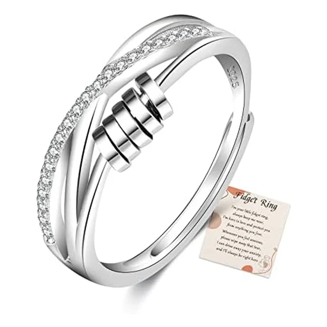 Anello Antistress Donna in Argento Sterling con Zircone Cubico - Regolabile e Ipallergenico