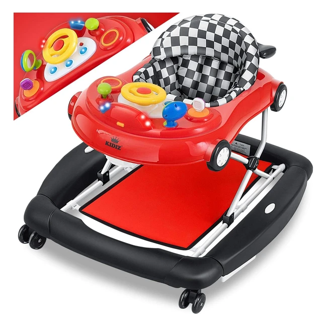 Kidiz Babywalker 4 en 1: Poussette pour bébé avec balançoire, roulettes, lumière, musique, table à manger, pliable - À partir de 6 mois