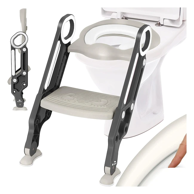 Siège de toilettes pour enfants Kidiz avec escalier et poignées - Réducteur de pots d'apprentissage confortable gris