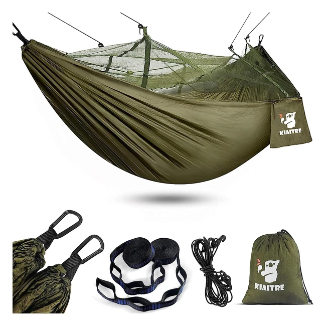 Kiaitre Camping Hammock with Mosquito Net - Lightweight and Durable 210T Parachu