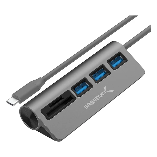 Hub USB Tipo C Sabrent 5 en 1 | 3 Puertos USB 3.2 Gen 1 y Lector de Tarjetas SD/Micro SD | Transferencia de Datos Superspeed