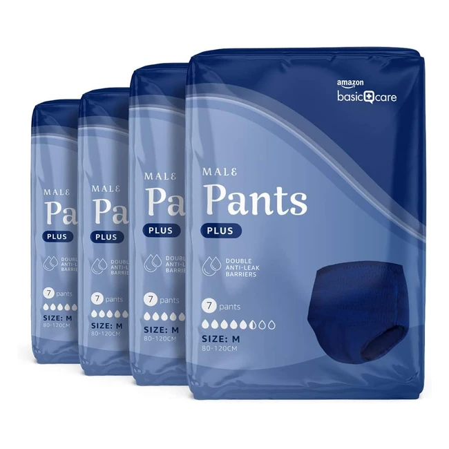 Amazon Basic Care Men's Pants Plus - Medium (28 Count, 4 Packs of 7) - Blue - Absorbent Core with Double Antileak Barriers