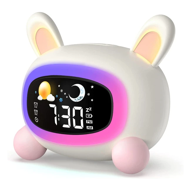 Despertador infantil Lemnoi SG5 con luz nocturna ajustable y música para dormir - Forma de conejo