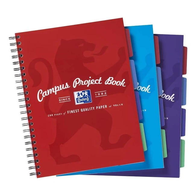 Cahier Oxford Campus A4, lot de 3, séparateurs colorés, 200 pages