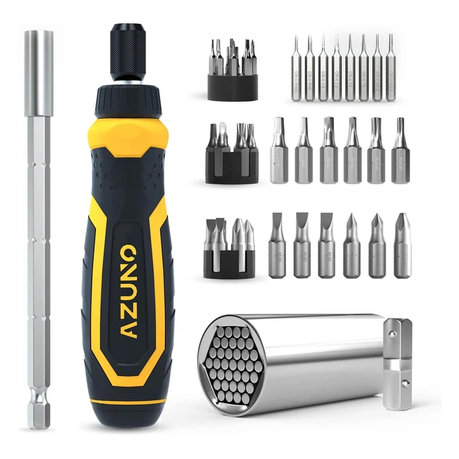 Azuno 24-in-1 Ratcheting Screwdriver Set with Universal Socket and 20 CRV Bits - Versatile and Labor-Saving