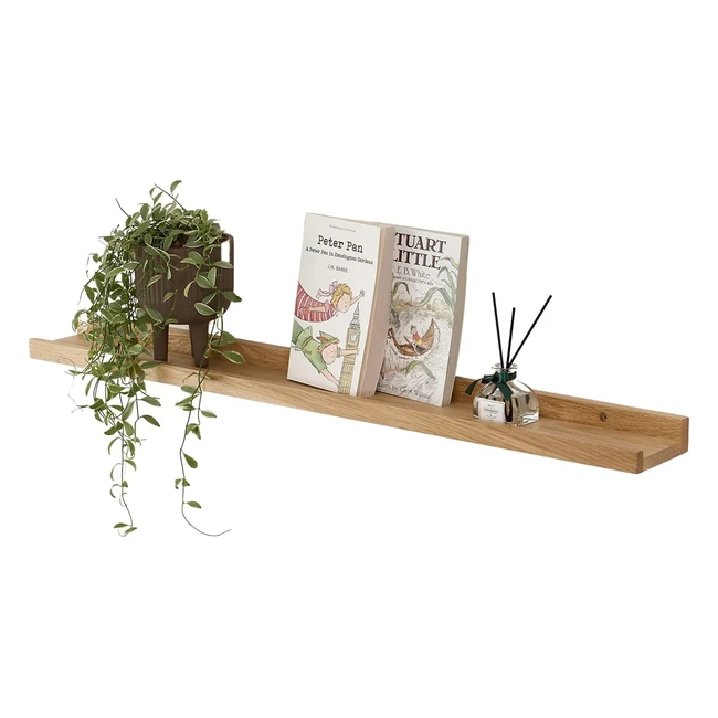 Solid Oak Floating Shelf with Lip - Gieanoo 60cm Rustic Wall Mounted Display Shelf for Living Room, Kitchen, Bedroom, Bathroom