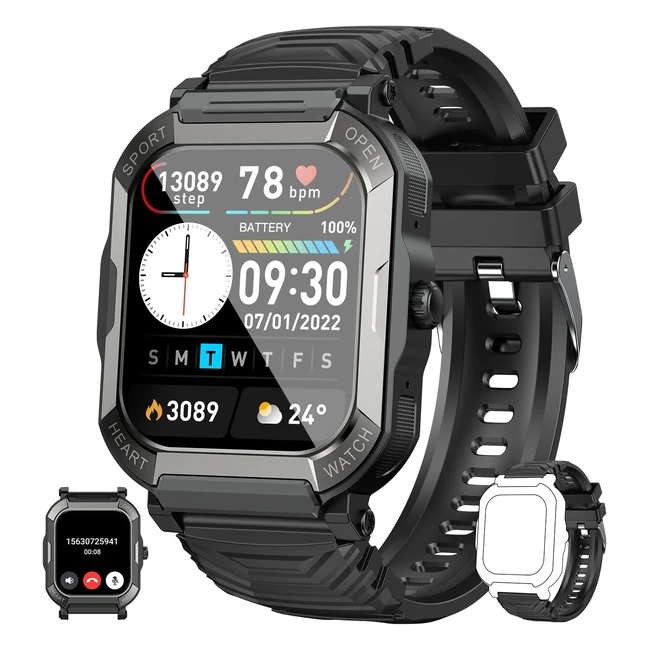 Reloj inteligente hombre Smartwatch 191 Bluetooth - Presión arterial, ritmo cardíaco, oxígeno sanguíneo, contador running - Android/iOS