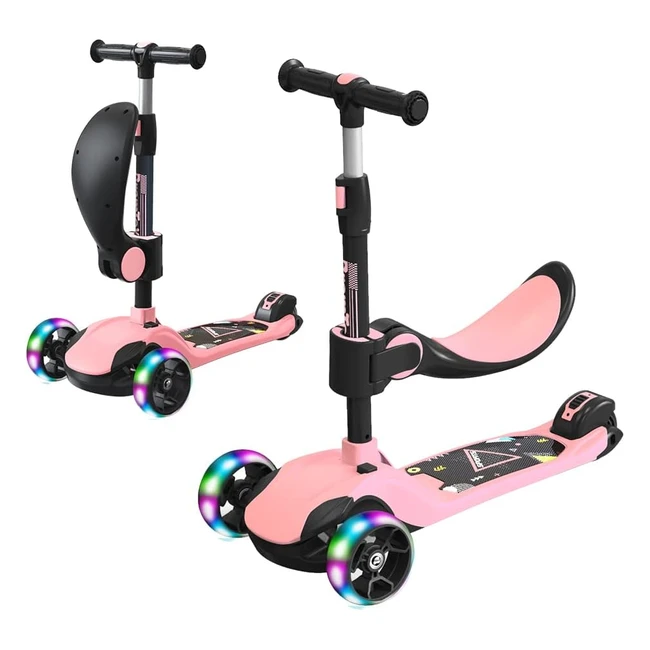 Patinete Bremtoy para niños de 1 a 14 años con asiento desmontable y 3 ruedas LED brillantes
