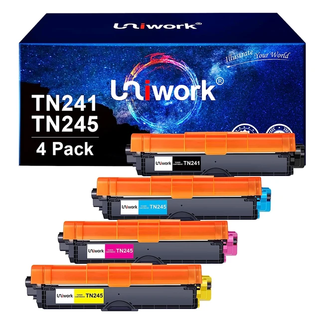 Uniwork TN241 TN245 Toner Cartridge Replacement for Brother - 4 Pack Black Cyan Magenta Yellow - Compatible with HL3140CW 3142CW 3150CDW 3152CDW 3170CDW 9015CDW 9020CDW 9140CDN 9330CDW 9340CDW