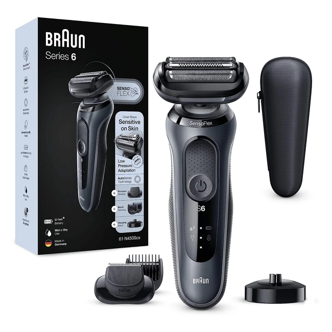 Braun Series 6 Electric Shaver with Beard Trimmer & Charging Stand - 100% Waterproof Wet & Dry - Gifts for Men - Grey Razor