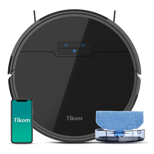 Tikom G8000 Saugroboter mit Wischfunktion, 2700Pa Saugkraft, WiFi, ideal für Tierhaare, Teppiche und Hartböden - Schwarz